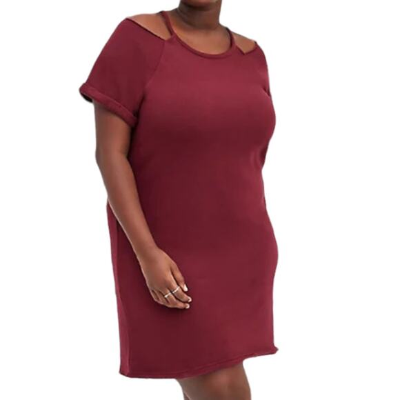 Torrid NWT Cold Shoulder Dress Cozy Fleece Wine Size 3X (22-24) Sweater Dress - Picture 1 of 11